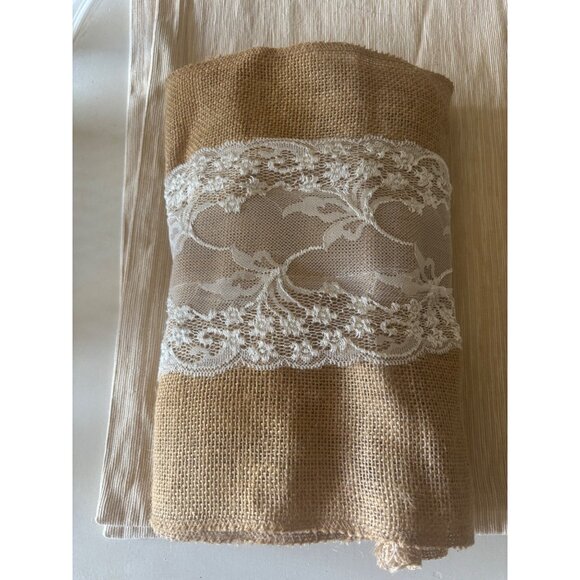 Lot of 3 Vintage Rustic Burlap & Lace Table Runners - Picture 5 of 16